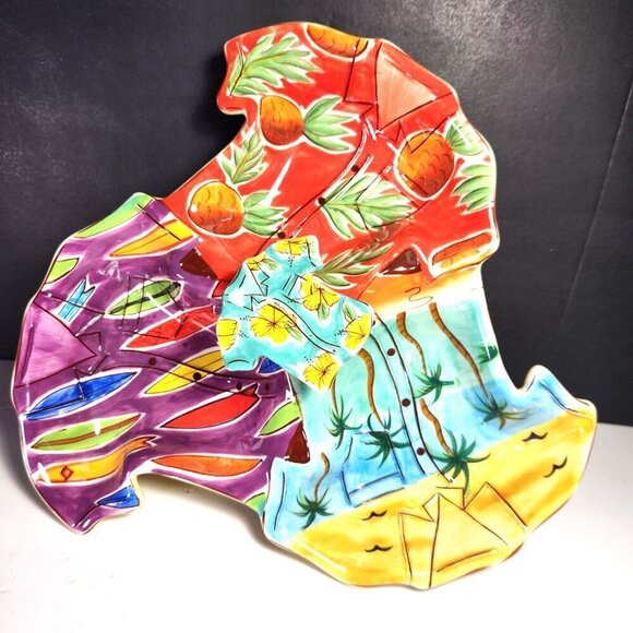 Serving Dish Embossed Tropical Serving Bowls Clay Art Hawaiian Shirt - Picture 8 of 8